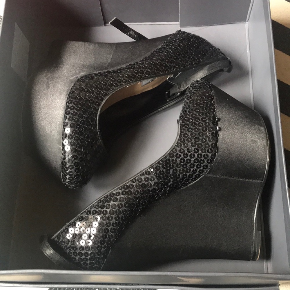 H By Halston sequins satin wedges